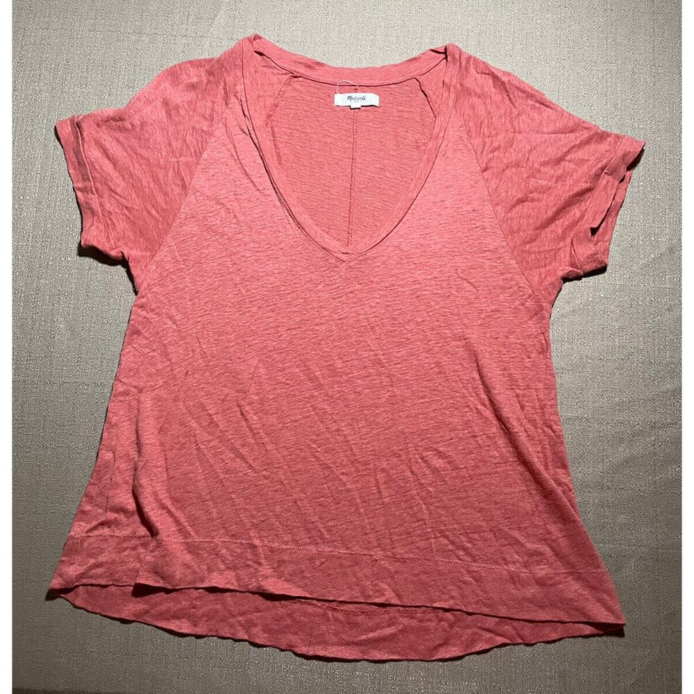 Madewell Women’s Size Small S Blouse V Neck Short Sleeve T Shirt Coral Orange